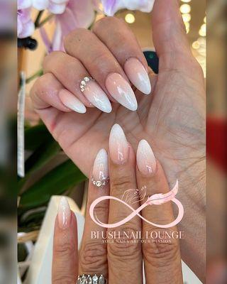 Ombré Nails (nude and white) with almond shape #blushnaillounge