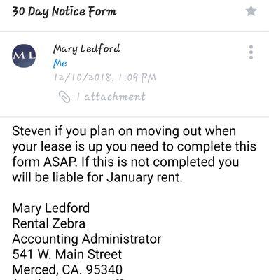 This is the email about January's rent that I would not be liable for from Mary.