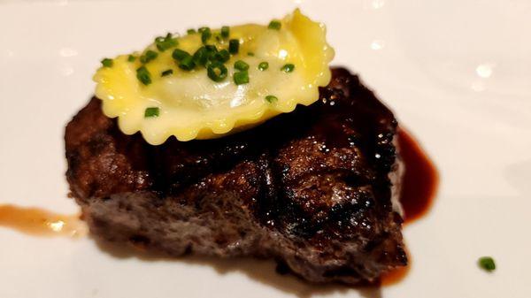 Filet Mignon w/mushroom ravioli and bordelaise sauce