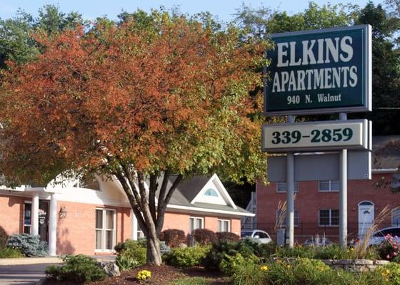 Elkins Apartments main office at the Corner of 14th and Walnut, Bloomington IN