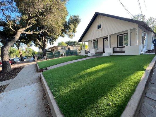 We demolished the old landscape and install a brand-new beautiful Artificial turf.