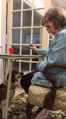 My puppy lemon came to visit her great- grandmother