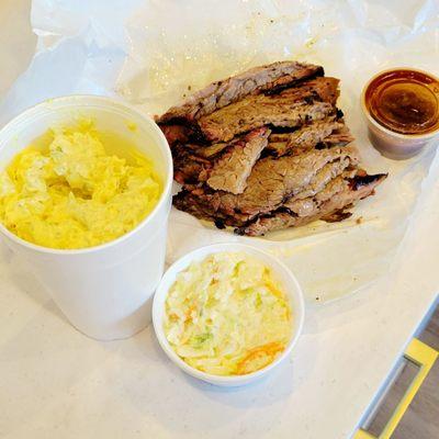 Potato salad, Brisket, Cole slaw