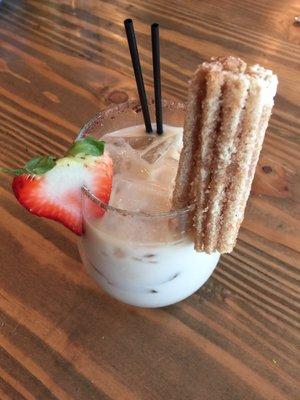 Hennessy and Horchata with Churro and strawberry