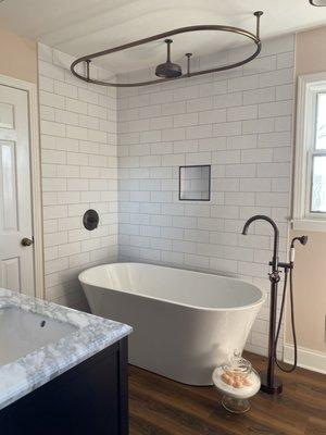 Bathroom remodel with free-standing tub.