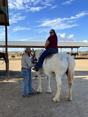 Ben helping us get on our horses and doing his safety check. 8/11/23