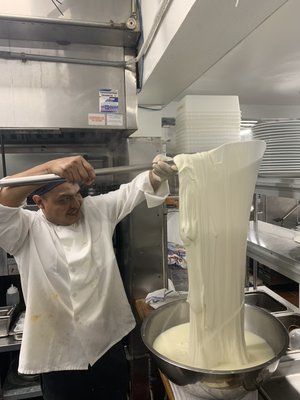 Making that mozzarella!