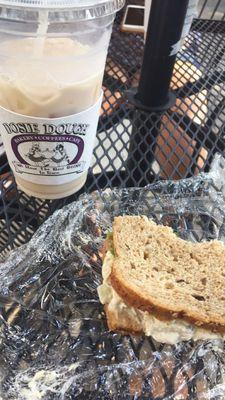 Chicken salad sandwich and iced chai tea!