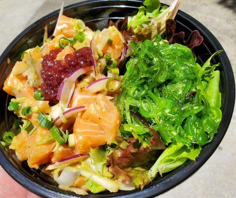 Pu'unui Bowl with salmon over tossed green salad (minus the cream cheese)