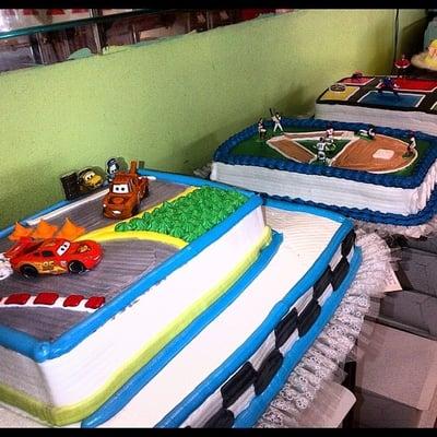 Disney Cars Cake, Baseball field & the Wrestling ring.