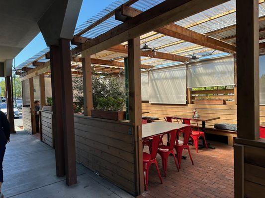 Half of the outdoor dining area