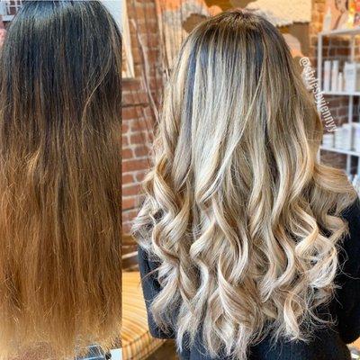 Balayage touch up on old faded hair