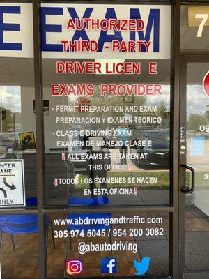 Front window - Third - Party Driver License Exams Provider