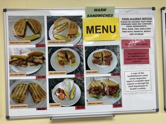 Sandwich menu