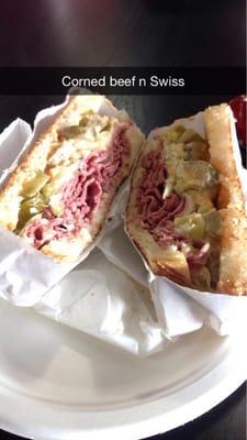 Toasted corned beef and Swiss