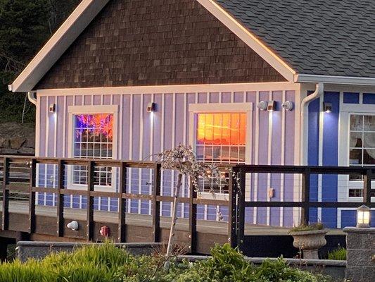 Sunset reflected in the office windows