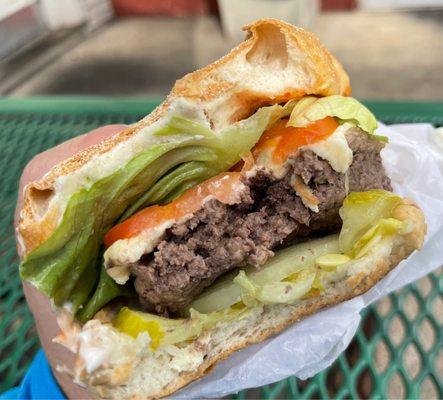 Inside View - Steamed Single Cheeseburger