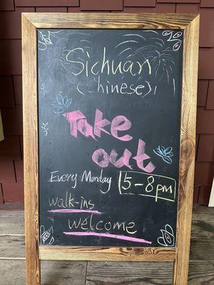 Sichuan Chinese Takeout Every Monday 5 to 8pm