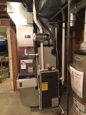 Retrofit replacement of furnace, AC, air cleaner, and humidifier.