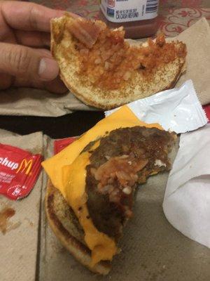 They gave me an old bacon cheeseburger instead of what I ordered (double cheeseburger). Cheese was like plastic. Bacon was the tip off.