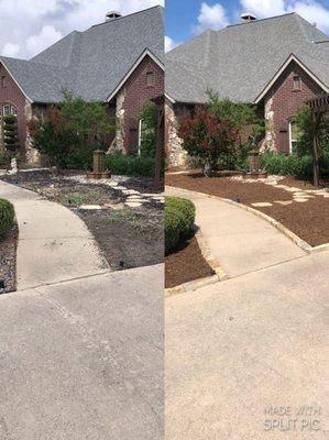 We gave the landscaping a complete makeover with new edging and mulch.