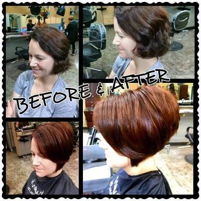 Jamie cut and colored this before into a chic bob.