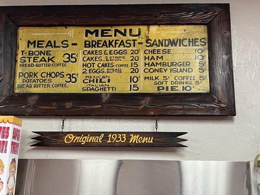 menu from earlier days