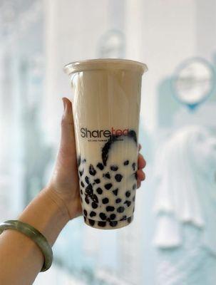 Green Milk Tea with boba and grass jelly