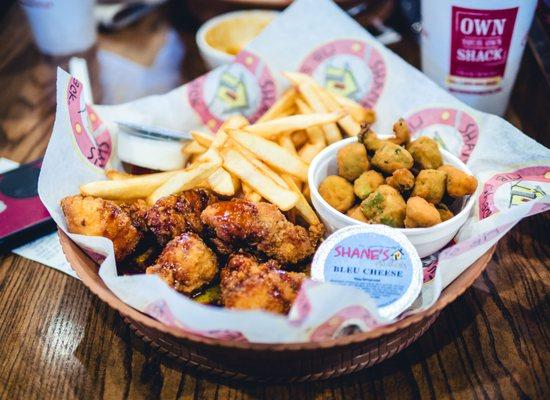 "Boneless Wings Basket (Teriyaki + Lemon Pepper) & French Fries & Fried Okra" - Shane's Rib Shack