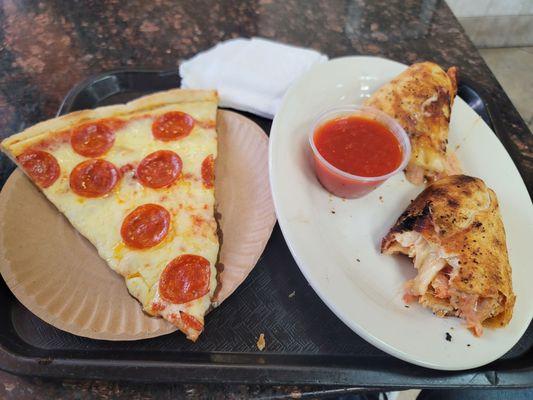 Pepperoni Slice and Chicken roll.