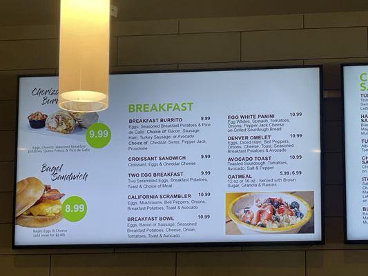 Breakfast menu