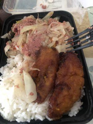 White rice Corned Beef and Cabbage Meal