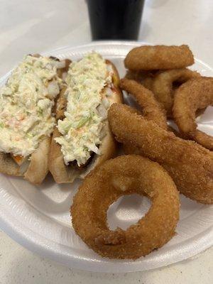 Slaw Dogs and Onion Rings