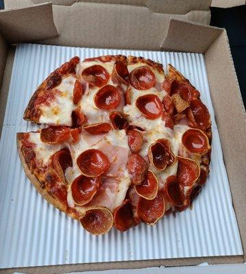 Pepperoni and ham pizza.