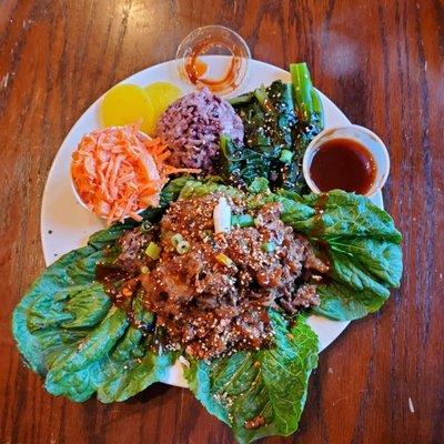 Bulgogi Beef with lettuce wraps and sides