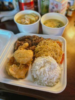 Spare ribs, shrimp tempura, chicken papaya, and mungo beans