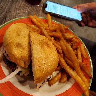 Burger with pepper jack cheese