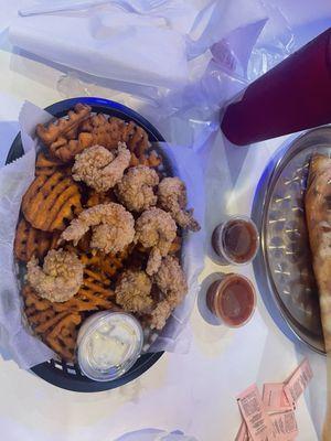 Fried shrimp and sweet potato fries