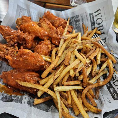 Hot wings and fries.