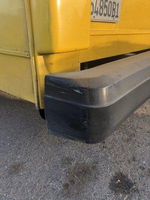 The bus had obviously hit a few things before me with this bumper.