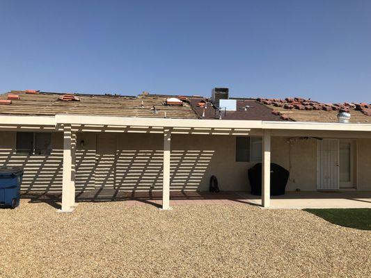 Before new roof and A/C pad, tear down of old roof and A/C pad