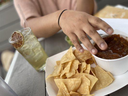 green chile ranchwater and our chips & salsa