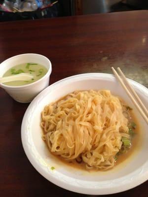 Peanut noodles and a side of soup.