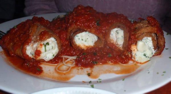 Eggplant rollatini over angel hair pasta