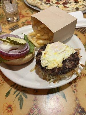 Breakfast Burger with double fried crispy French fries.