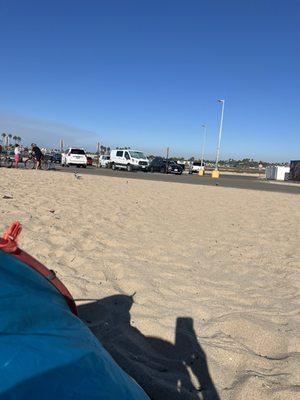 Tent and beach and parking lot