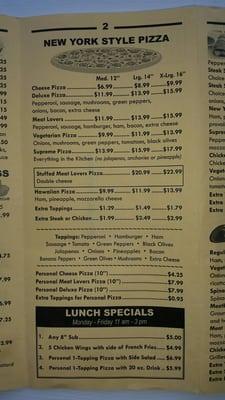 Pizza Menu