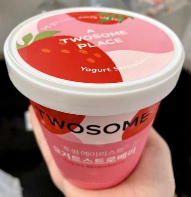 Strawberry Yogurt Ice Cream - very frozen yogurt-y with strawberry pieces inside!