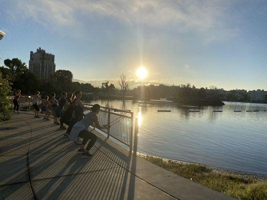 Band workout at sunrise