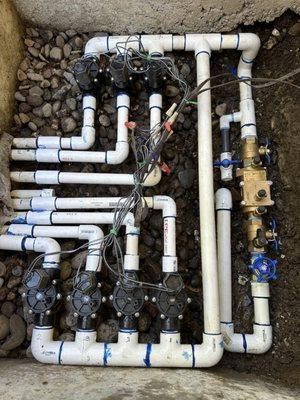 After replaced and organized for all the sprinkler valves damaged by freezing. Also install the new Backflow Device to protect the water.